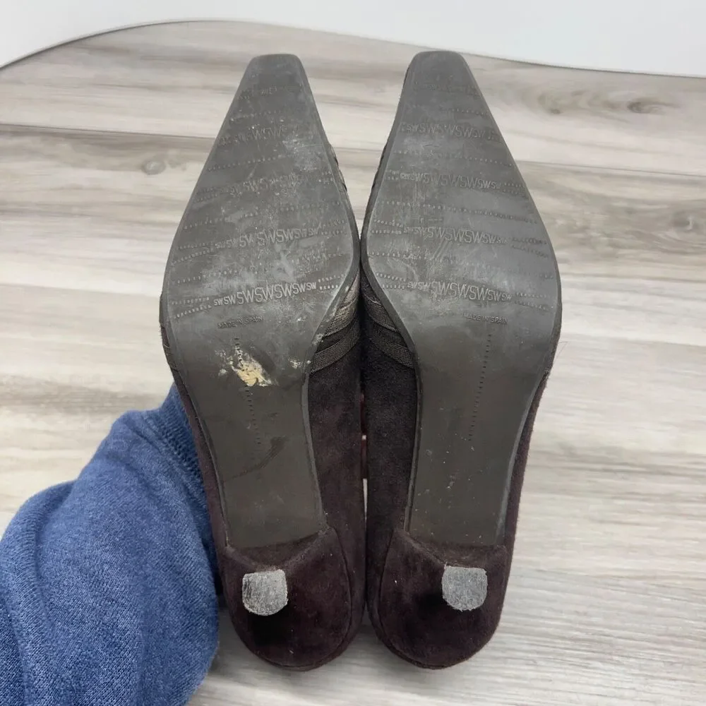 STUART‎ WEITZMAN pumps 6.5 M Dark Brown Strappy Suede Leather Pumps Kitten Heels